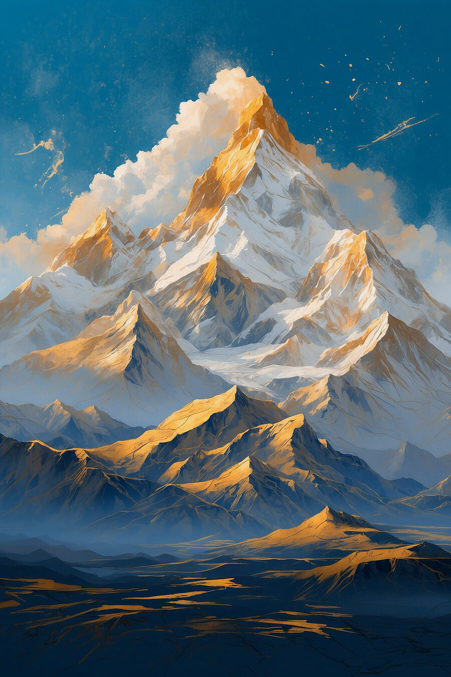 Chaîne de montagnes avec neige et nuages