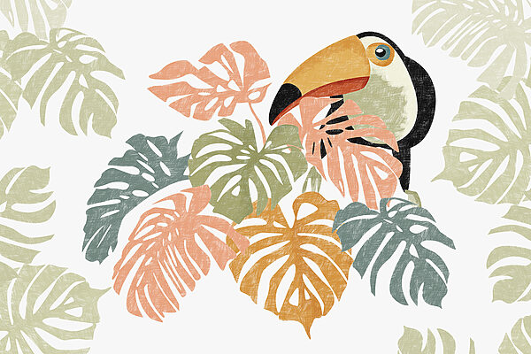 Oiseau au grand bec et aux feuilles colorées Oiseau au grand bec et aux feuilles colorées