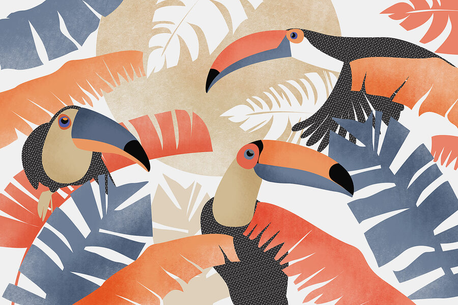 Groupe d'oiseaux avec des feuilles