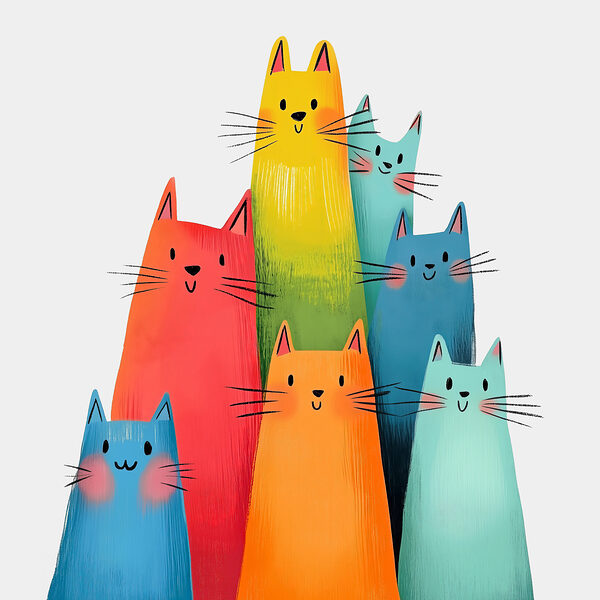 Groupe de chats de couleurs différentes Groupe de chats de couleurs différentes