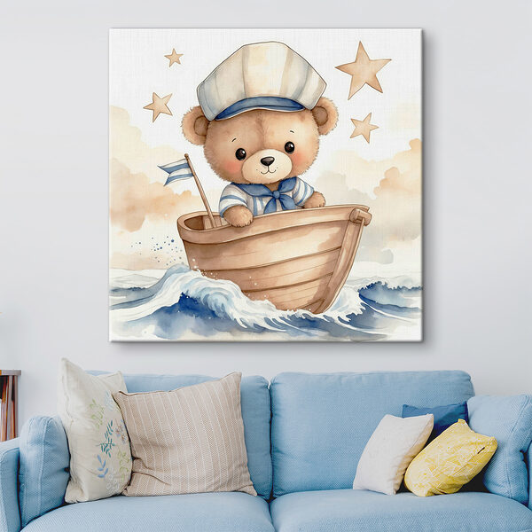 Aquarelle d'un ours en peluche dans un bateau Aquarelle d'un ours en peluche dans un bateau