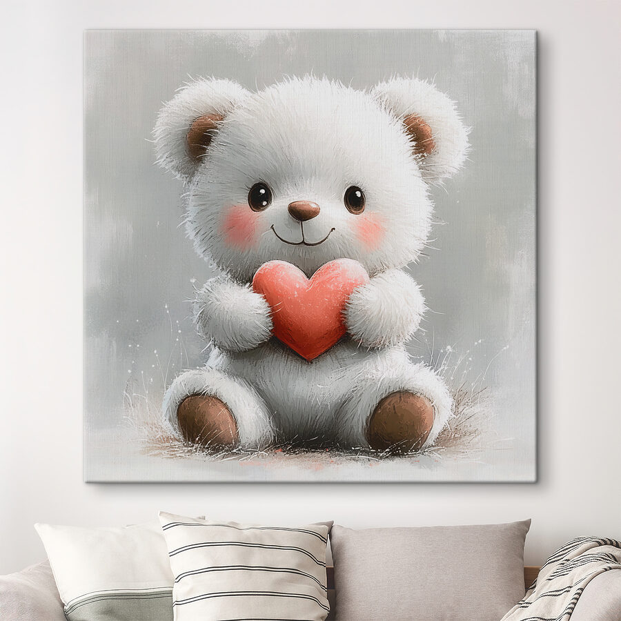 Ourson blanc tenant un coeur