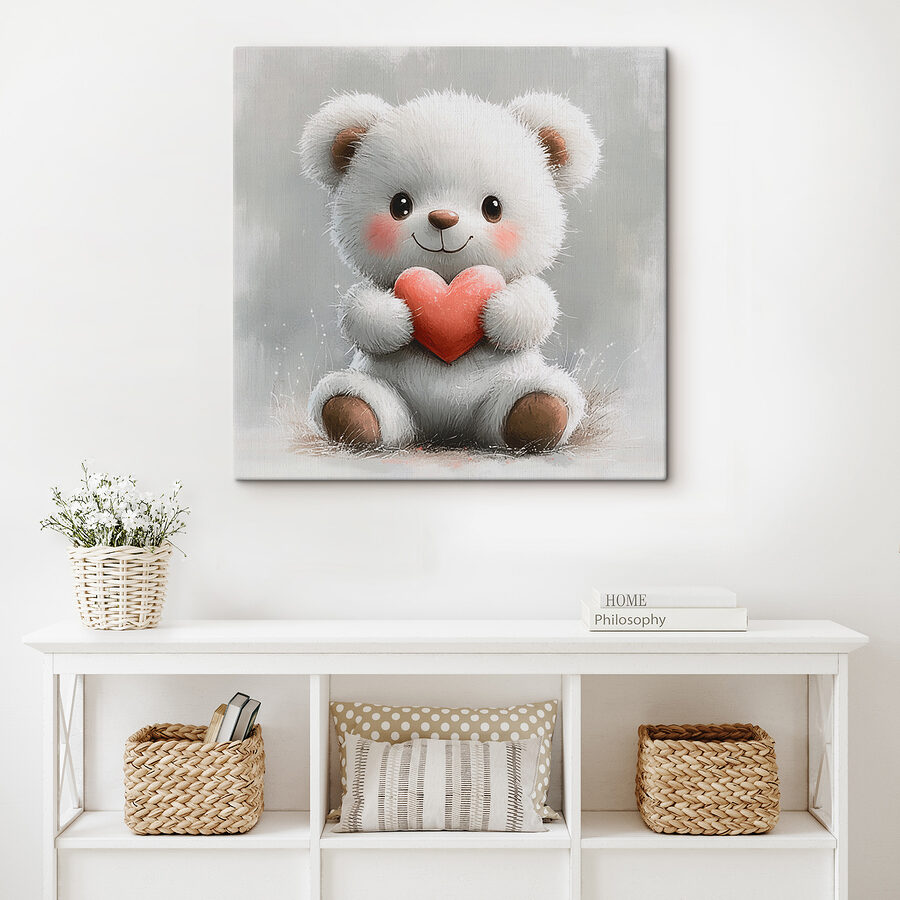 Ourson blanc tenant un coeur
