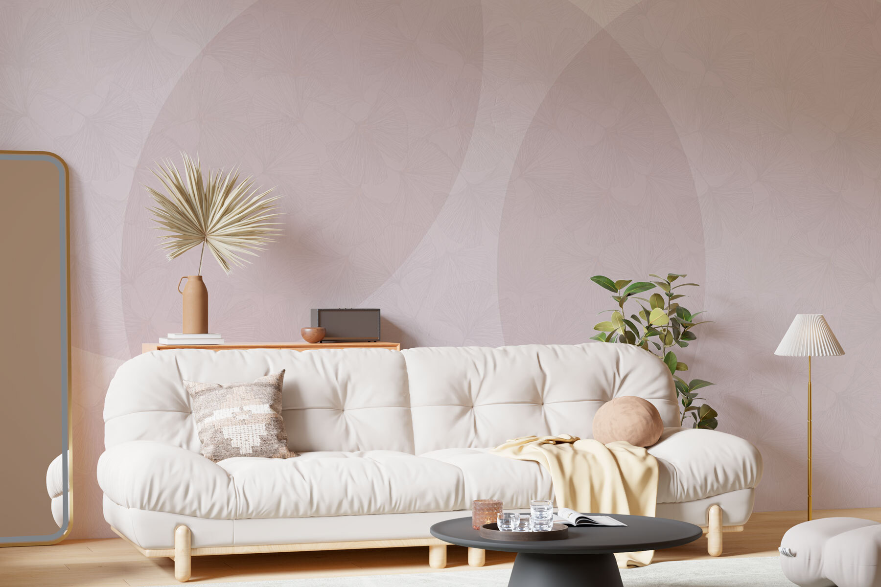 White and pink background with circles