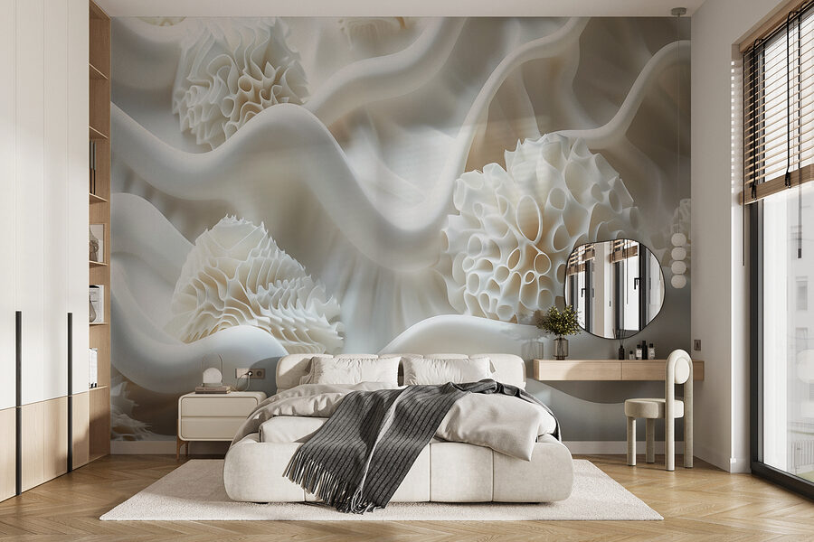 Tissu blanc avec boules blanches