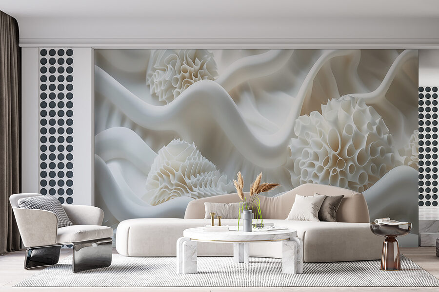 Tissu blanc avec boules blanches