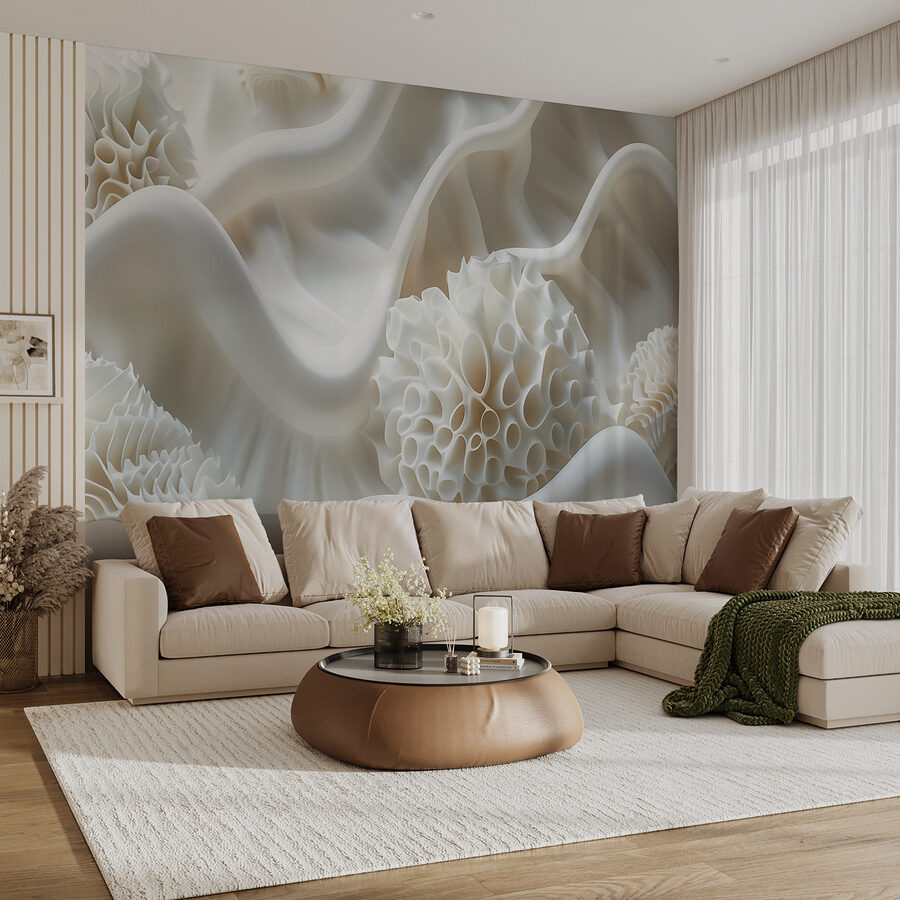 Tissu blanc avec boules blanches