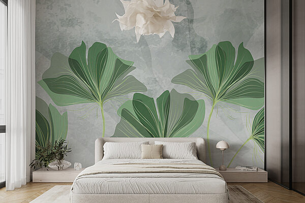 Feuilles vertes sur fond gris Feuilles vertes sur fond gris