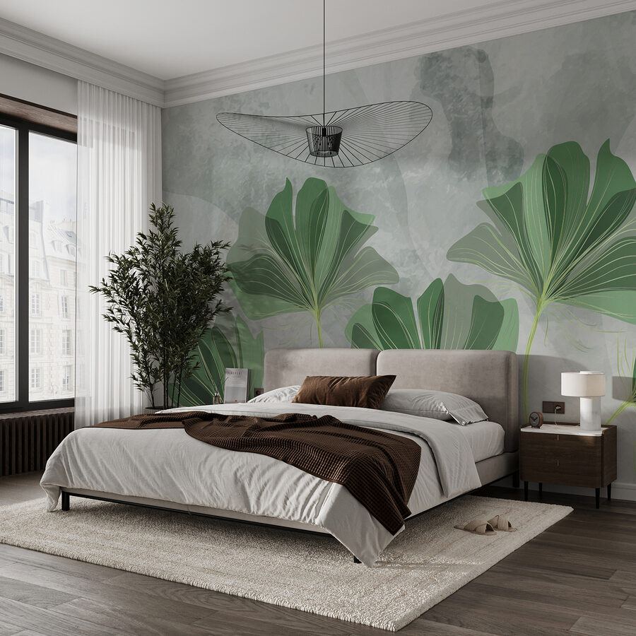 Feuilles vertes sur fond gris Feuilles vertes sur fond gris