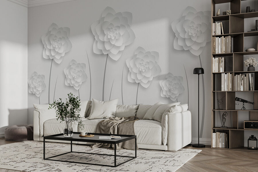 White paper flowers on a white background White paper flowers on a white background
