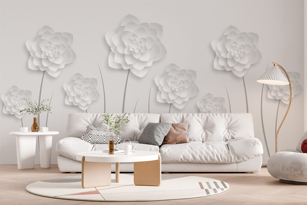 White paper flowers on a white background