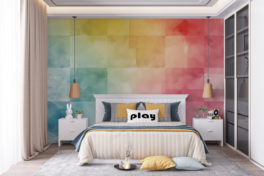 Papier peint Carreaux carrés colorés