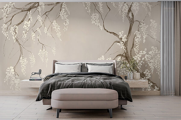 Branche d'arbre avec des fleurs blanches Branche d'arbre avec des fleurs blanches