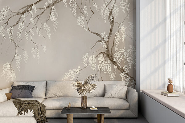 Branche d'arbre avec des fleurs blanches Branche d'arbre avec des fleurs blanches