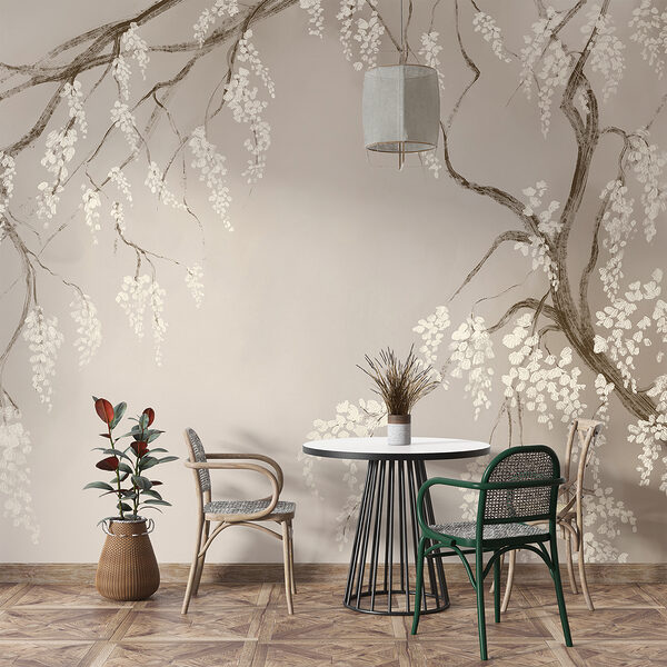 Branche d'arbre avec des fleurs blanches Branche d'arbre avec des fleurs blanches