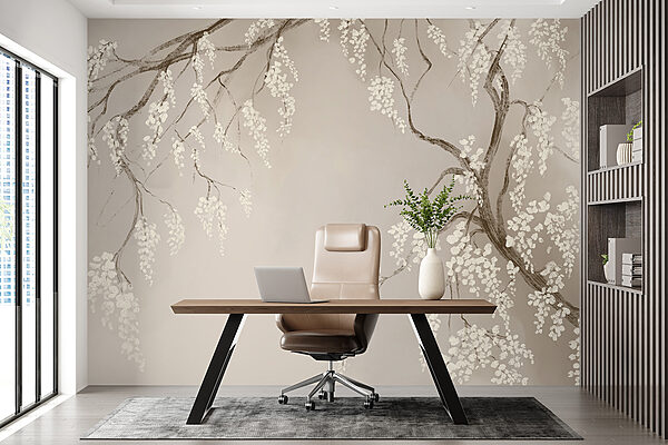 Branche d'arbre avec des fleurs blanches Branche d'arbre avec des fleurs blanches