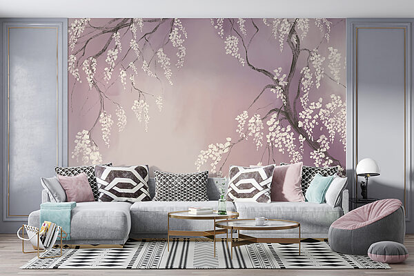 Branche d'arbre avec des fleurs blanches Branche d'arbre avec des fleurs blanches