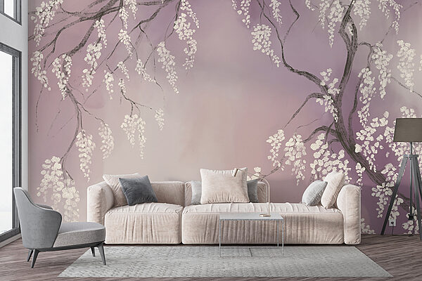 Branche d'arbre avec des fleurs blanches Branche d'arbre avec des fleurs blanches