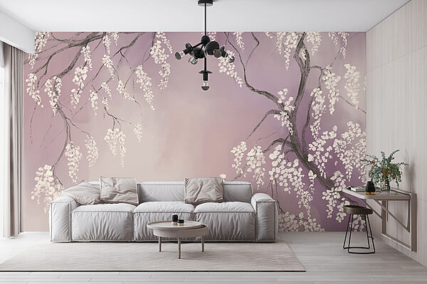 Branche d'arbre avec des fleurs blanches Branche d'arbre avec des fleurs blanches