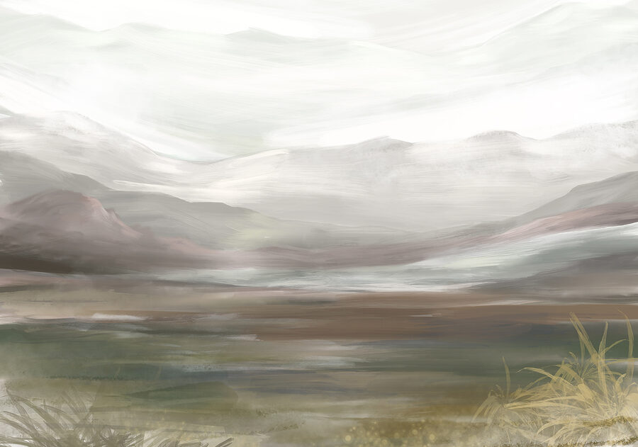 Paysage avec montagnes et nuages