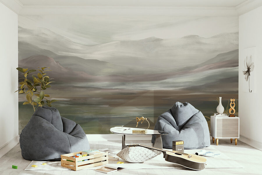 Paysage avec montagnes et nuages