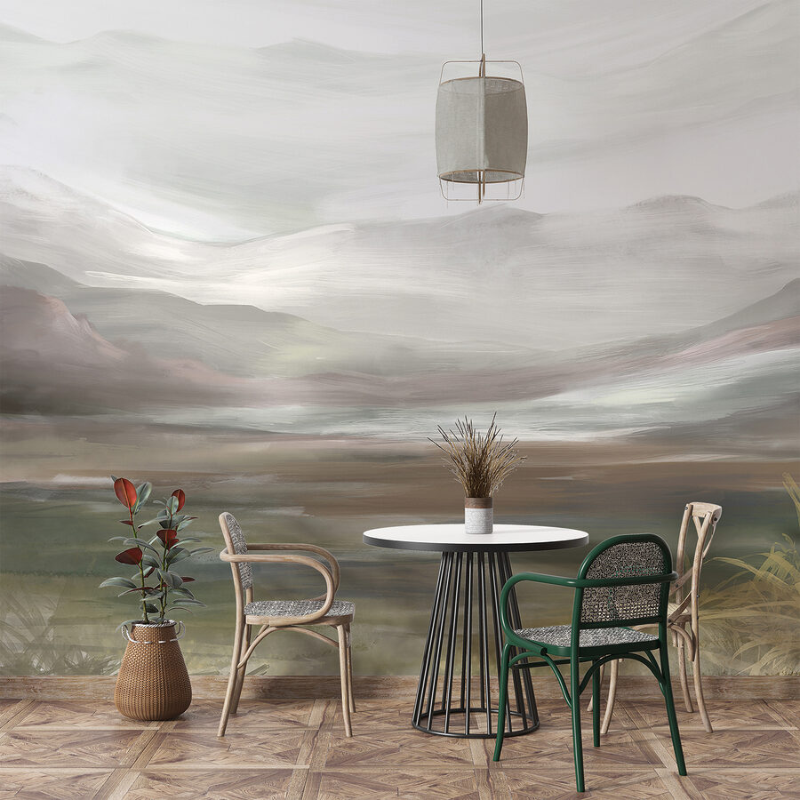 Paysage avec montagnes et nuages