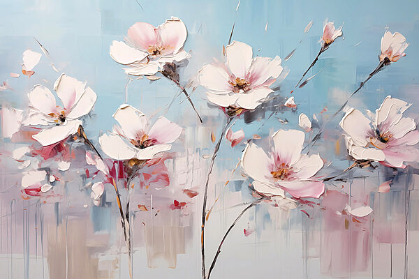 Peinture de fleurs sur fond bleu Peinture de fleurs sur fond bleu