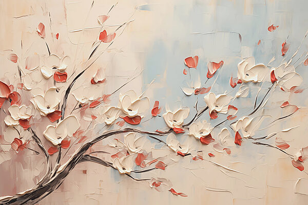 Peinture d'un arbre avec des fleurs blanches Peinture d'un arbre avec des fleurs blanches