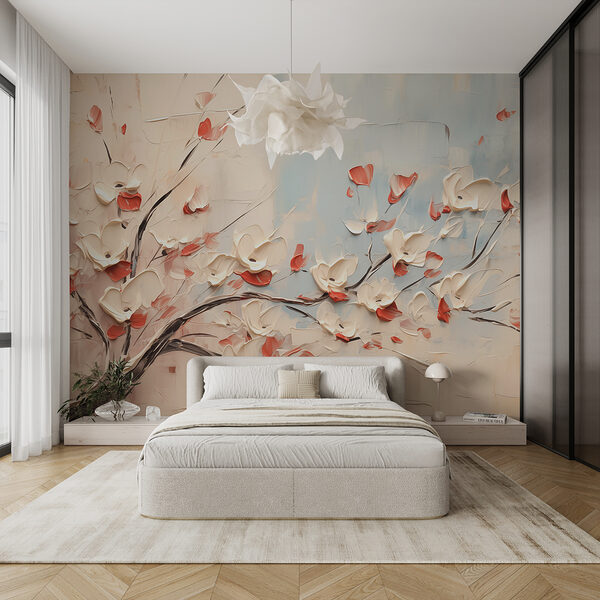 Peinture d'un arbre avec des fleurs blanches Peinture d'un arbre avec des fleurs blanches