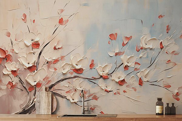 Peinture d'un arbre avec des fleurs blanches Peinture d'un arbre avec des fleurs blanches