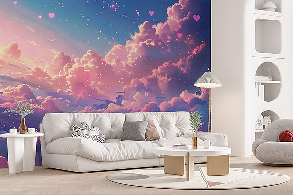 Ciel coloré avec des nuages et des cœurs Ciel coloré avec des nuages et des cœurs
