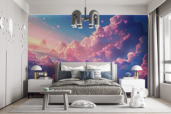 Ciel coloré avec des nuages et des cœurs Ciel coloré avec des nuages et des cœurs