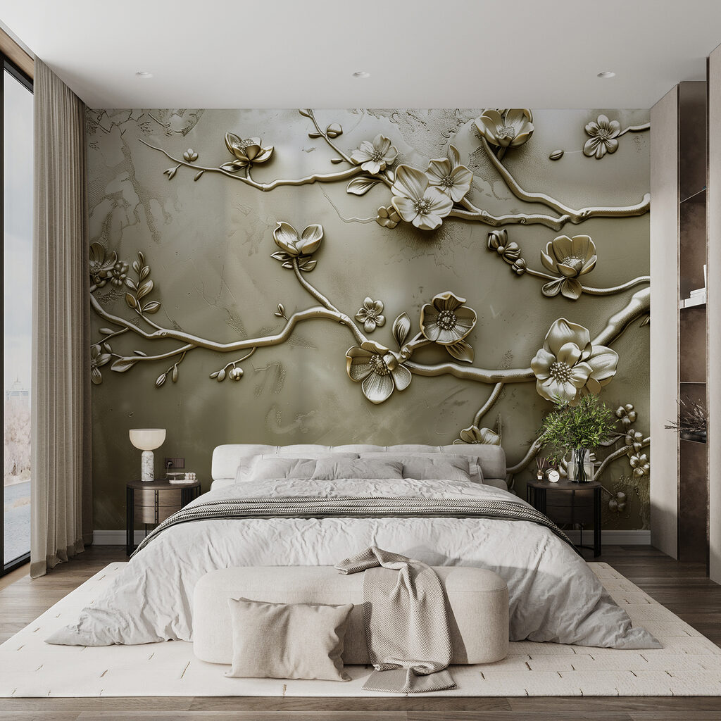 Wall with flowers and branches Wall with flowers and branches