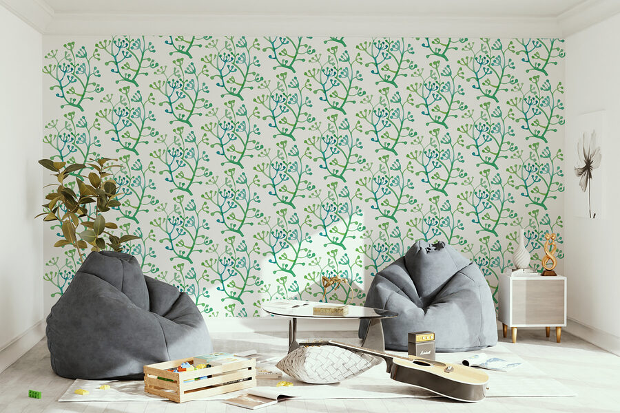 Motif de branches vertes et bleues