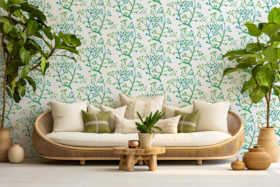 Motif de branches vertes et bleues