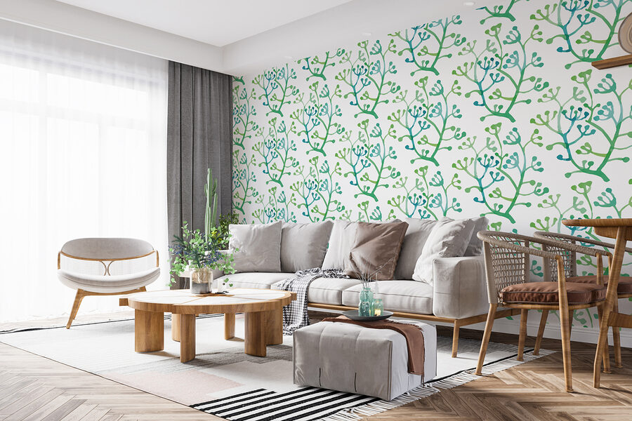 Motif de branches vertes et bleues