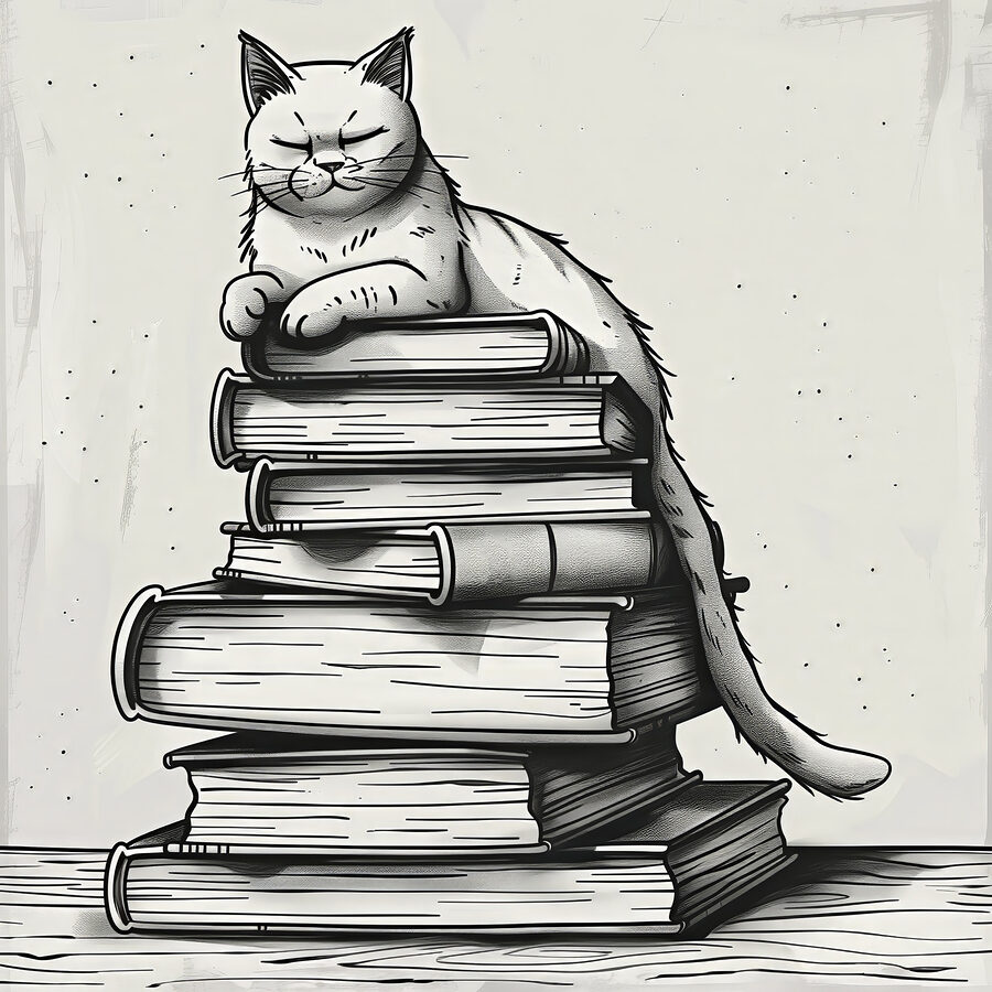 Chat assis sur une pile de livres Chat assis sur une pile de livres