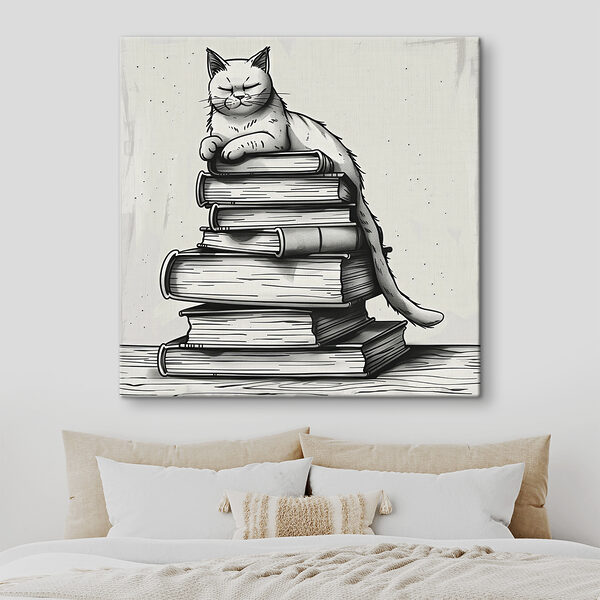 Chat assis sur une pile de livres Chat assis sur une pile de livres