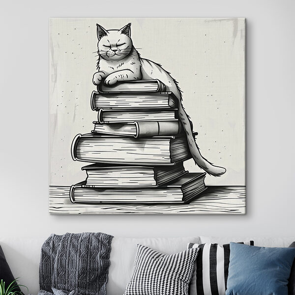Chat assis sur une pile de livres Chat assis sur une pile de livres