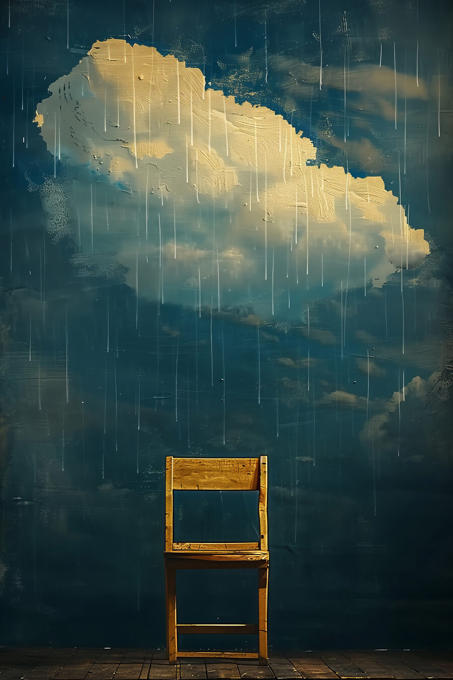 Chaise en bois sous la pluie