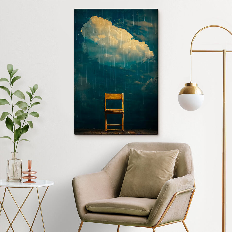 Chaise en bois sous la pluie