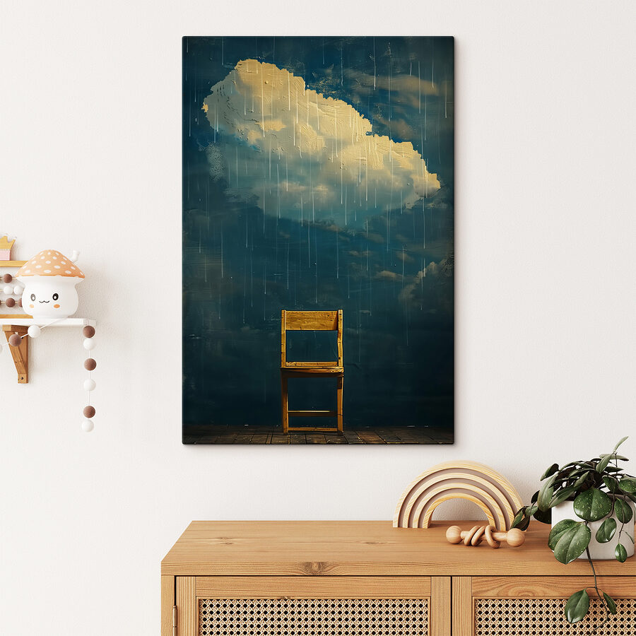 Chaise en bois sous la pluie