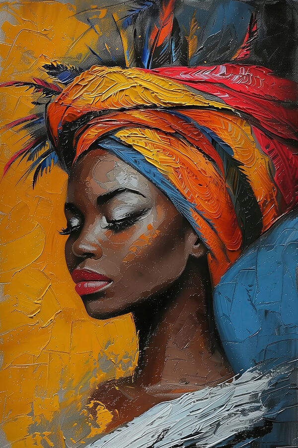 Peinture d'une femme avec un couvre-chef coloré Peinture d'une femme avec un couvre-chef coloré