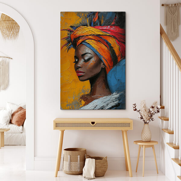 Peinture d'une femme avec un couvre-chef coloré Peinture d'une femme avec un couvre-chef coloré
