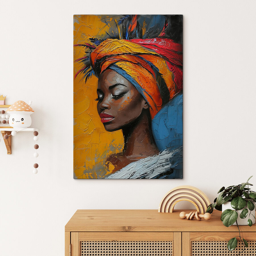 Peinture d'une femme avec un couvre-chef coloré Peinture d'une femme avec un couvre-chef coloré