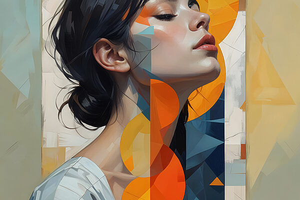 Femme aux cheveux noirs et aux cercles orange et bleus Femme aux cheveux noirs et aux cercles orange et bleus