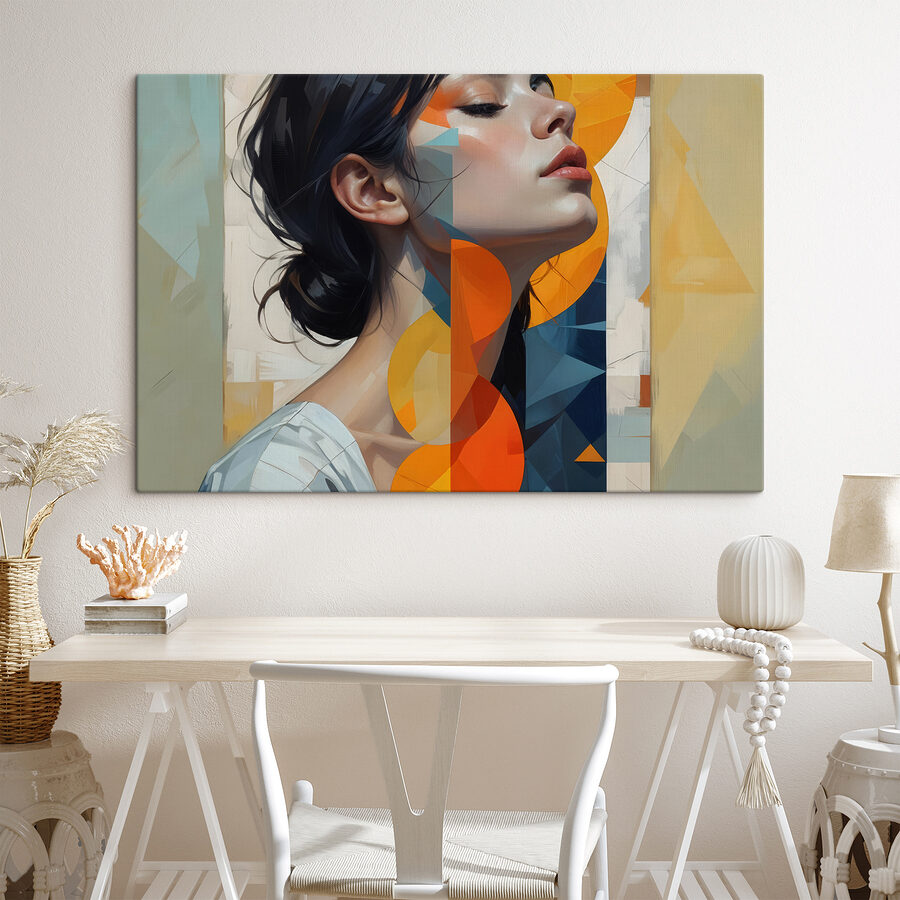 Femme aux cheveux noirs et aux cercles orange et bleus Femme aux cheveux noirs et aux cercles orange et bleus