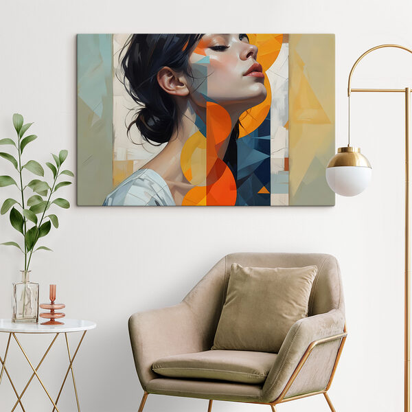 Femme aux cheveux noirs et aux cercles orange et bleus Femme aux cheveux noirs et aux cercles orange et bleus