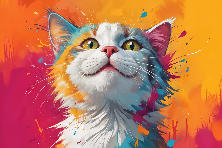 Chat avec des éclaboussures de peinture colorée
