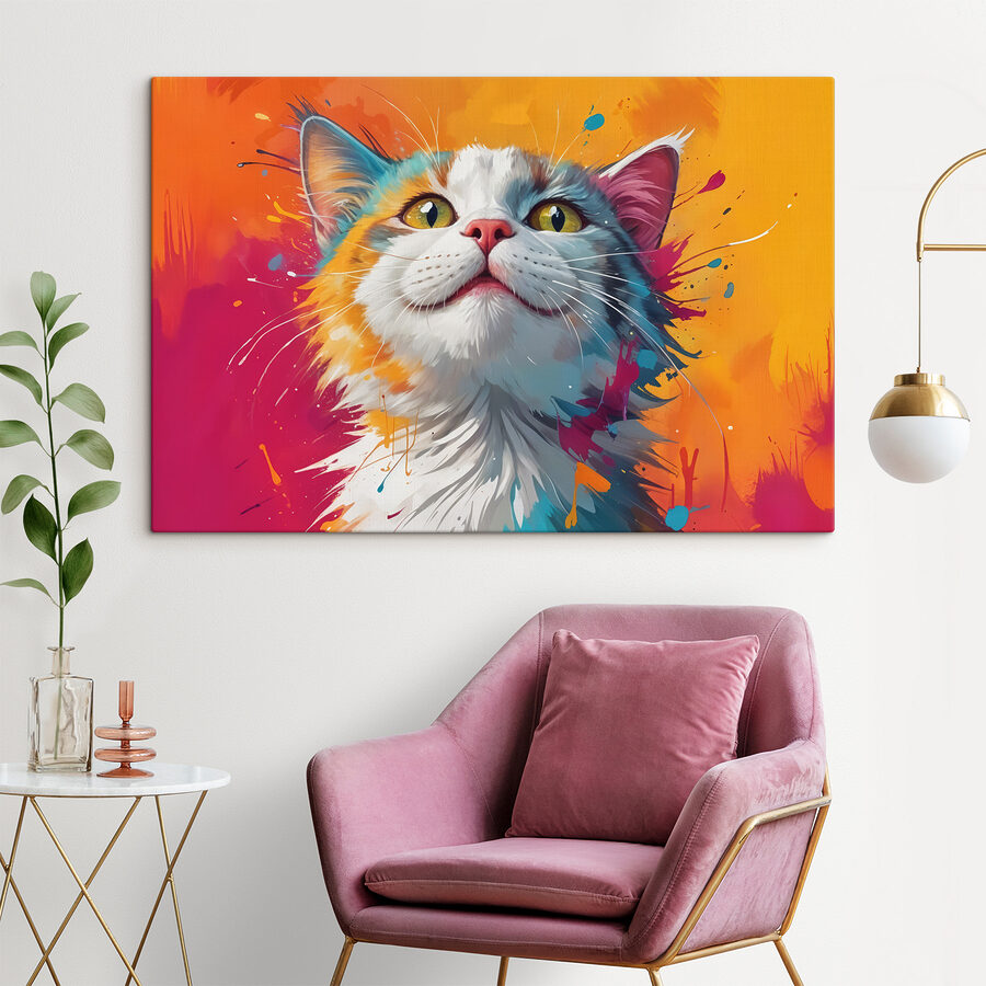Chat avec des éclaboussures de peinture colorée